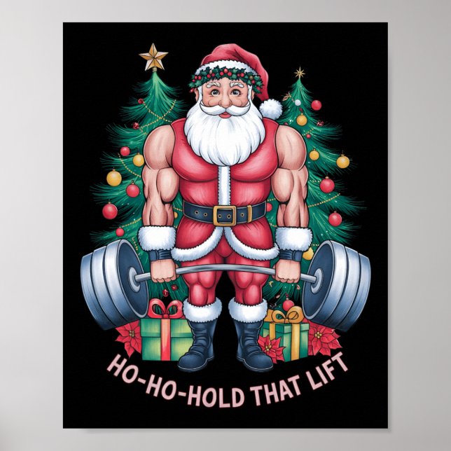 Póster Navidades de Santa Claus Gym Workout Ho-ho sostien (Frente)