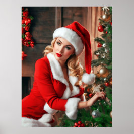 Póster Navidades de Santa Claus Pinup Lady
