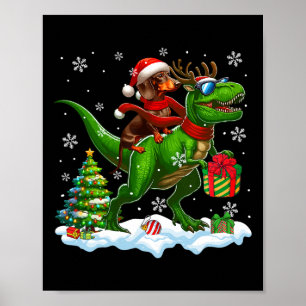 Póster Navidades de Santa Dachshund Riding Reindeer T-rex