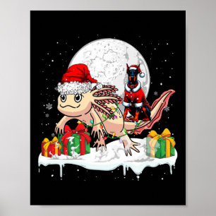 Póster Navidades de Santa Dobermann Riding Axolotl