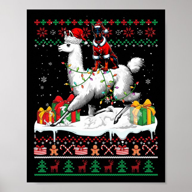 Póster Navidades de Santa Dobermann Riding Llama Sweater  (Frente)