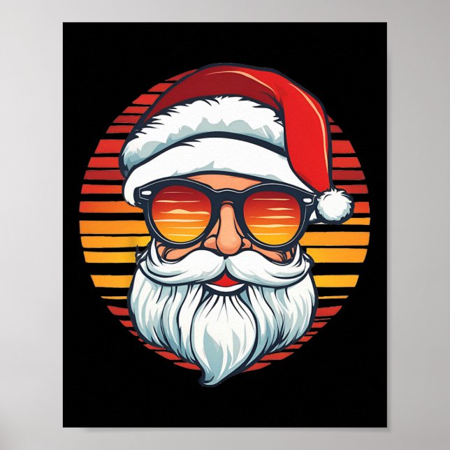 Póster Navidades de Santa Face Retro Sungles Noches Hombr (Frente)