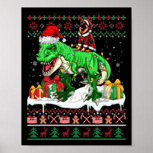 Póster Navidades de Santa German Shepherd Riding T-rex Sw
