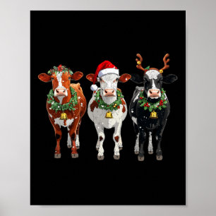 Póster Navidades de Santa Hat de la vaca ganadera alumbra