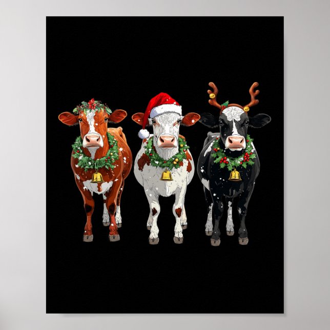 Póster Navidades de Santa Hat de la vaca ganadera alumbra (Frente)