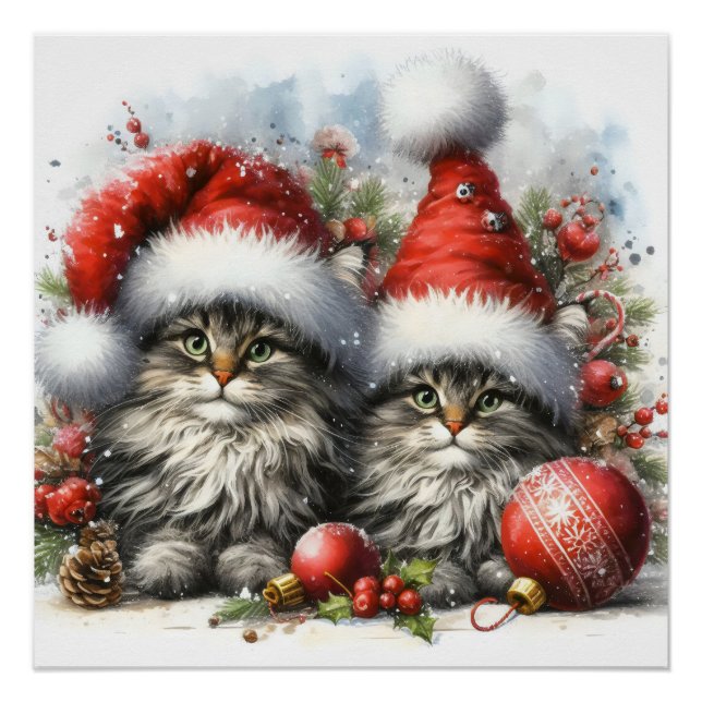 Póster Navidades de Santa Hat Kittens (Anverso)