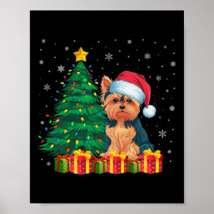 Póster Navidades de Santa Hat Yorkie iluminan a los amant