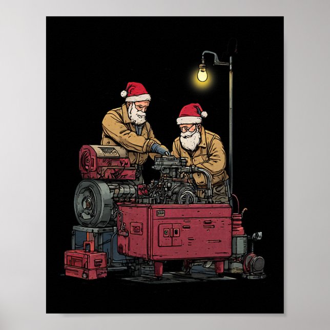 Póster Navidades de Santa Mechanic Funny Workshop Engine  (Frente)