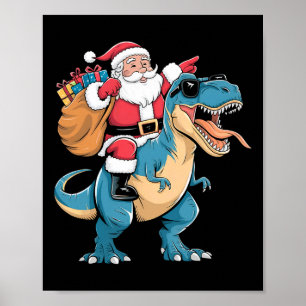 Póster Navidades de Santa Riding Dinosaur T Rex Hombres G