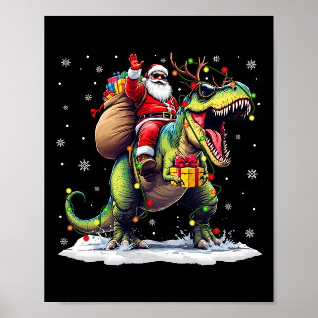 Póster Navidades de Santa Riding Dinosaur T Rex Hombres X (Frente)