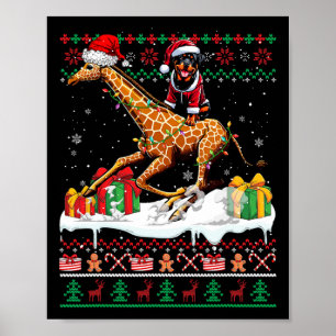Póster Navidades de Santa Rottweiler Riding Giraffe Sweat