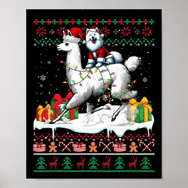 Póster Navidades de Santa Samoyed en llamas Sweater Lover (Frente)