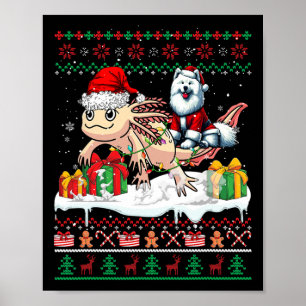 Póster Navidades de Santa Samoyed Riding Axolotl Sweater
