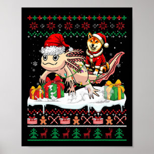 Póster Navidades de Santa Shiba Inu Riding Axolotl Sweate