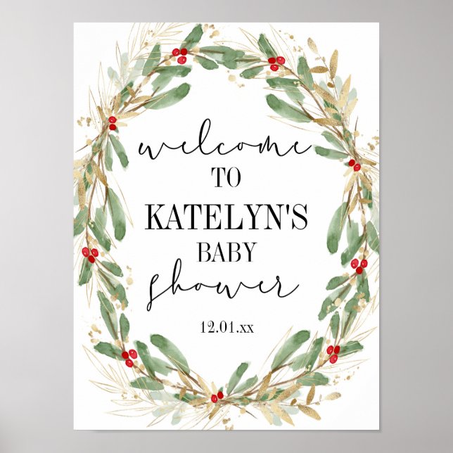 Póster Navidades de señas de bienvenida Baby Shower de Wi (Frente)