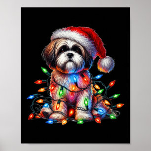 Póster Navidades de Shih Tzu iluminan a amante de Santa H