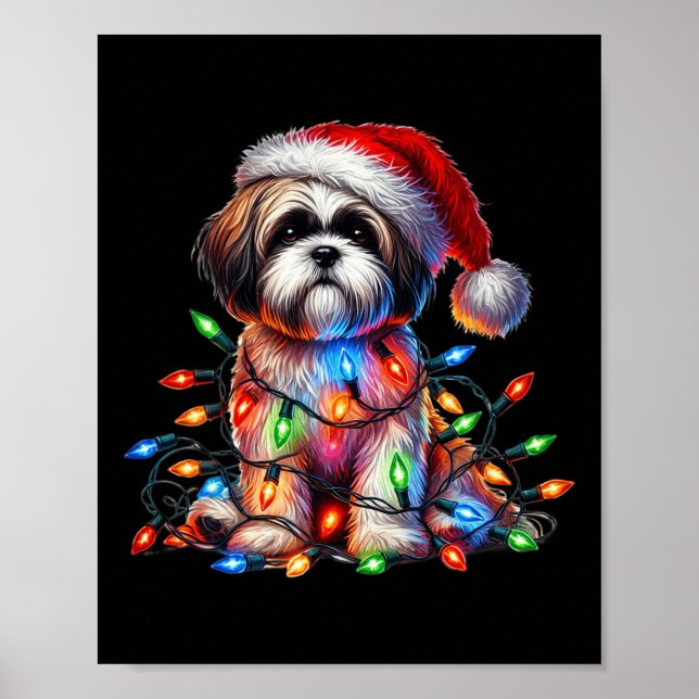 Póster Navidades de Shih Tzu iluminan a amante de Santa H (Frente)