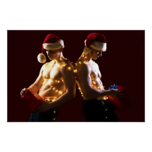 Póster Navidades de SlipperyJoe sin camisa hombres luz de