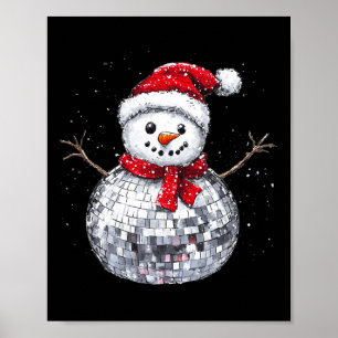 Póster Navidades de Snowman Retro Santa Hat Disco Ball Ma