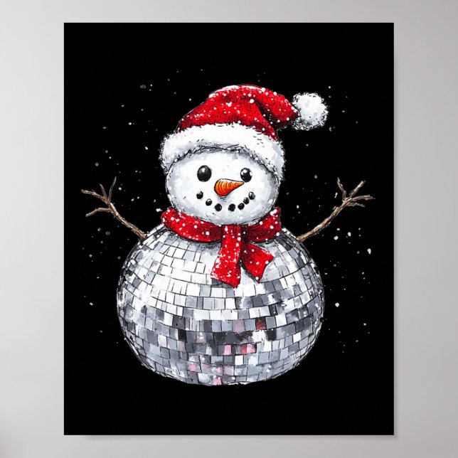 Póster Navidades de Snowman Retro Santa Hat Disco Ball Ma (Frente)