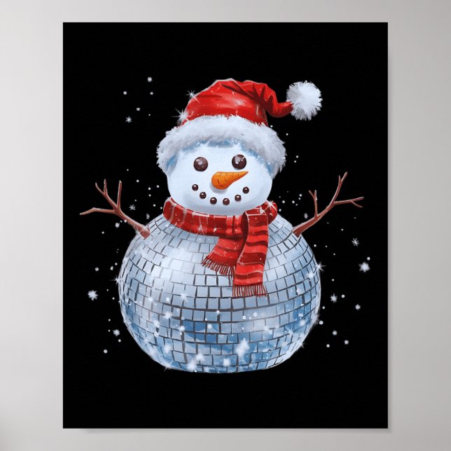 Póster Navidades de Snowman Retro Santa Hat Disco Ball Ma (Frente)