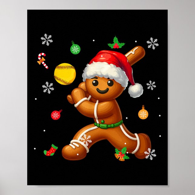 Póster Navidades de Softbol Jugadores de Gingerbread (Frente)