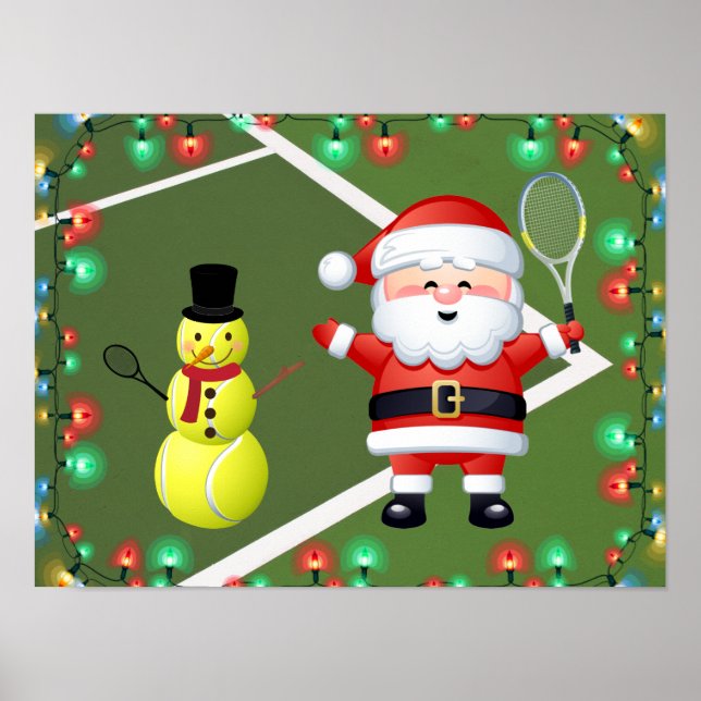 Póster Navidades de Tennis Ball Snowman y Santa Claus (Frente)