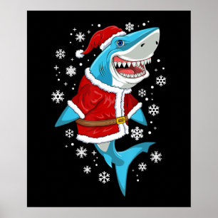 Póster Navidades de tiburones dan a niños Santa Sharkmas
