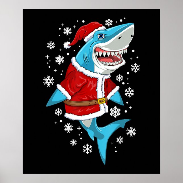 Póster Navidades de tiburones dan a niños Santa Sharkmas  (Frente)