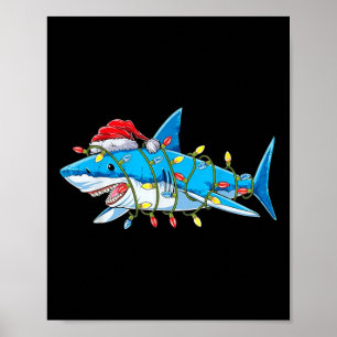 Póster Navidades de tiburones de Santa Jaws encienden flo