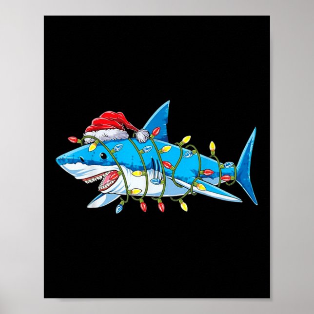 Póster Navidades de tiburones de Santa Jaws encienden flo (Frente)