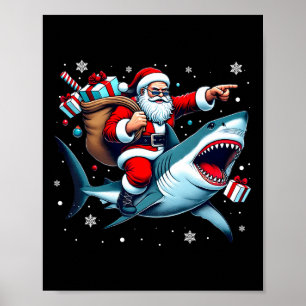 Póster Navidades de tiburones en Santa Riding Pajama Cute