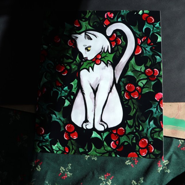 Póster Navidades de vacaciones Holly White Cat (Subido por el creador)
