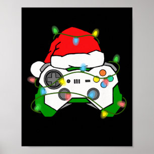 Póster Navidades de videojuegos Gaming Santa Hat Control