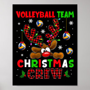 Póster Navidades de voleibol con colores rojos de reno de