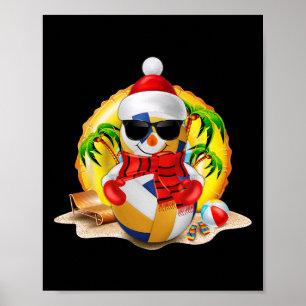 Póster Navidades De Voleibol De Snowman Santa Hat En Juli
