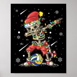 Póster Navidades de voleibol esqueleto de Santa Hat