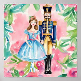 Póster Navidades de Watercolor Nutcracker y Clara
