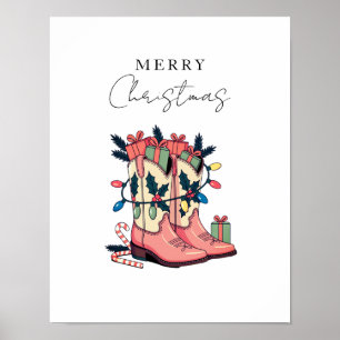 Póster Navidades de Western Boots, chica de vaca rosa mod