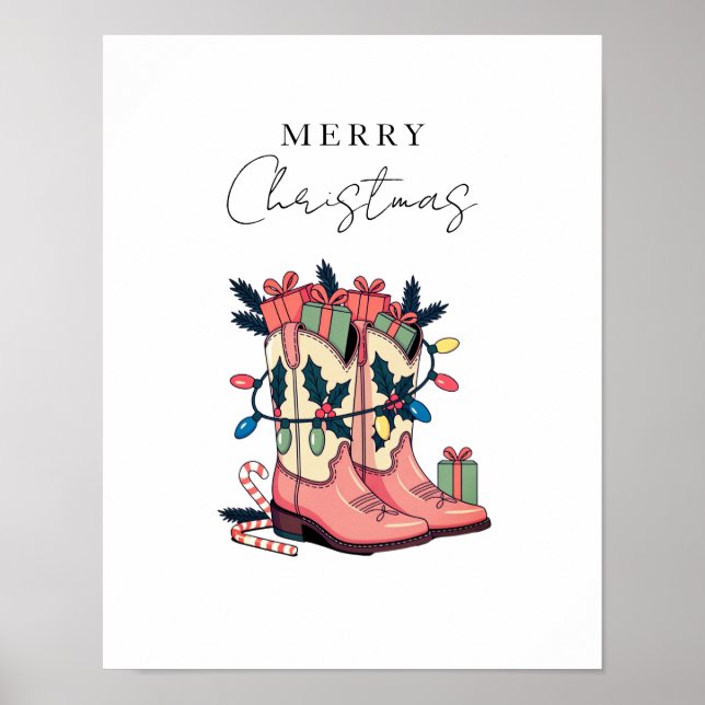 Póster Navidades de Western Boots, chica de vaca rosa mod (Frente)