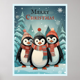 Póster Navidades de Winter Wonderland Pingüins Diversión