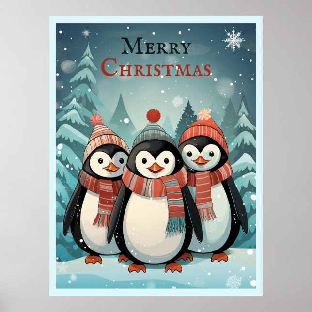 Póster Navidades de Winter Wonderland Pingüins Diversión (Frente)
