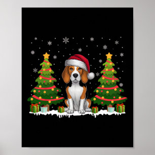 Póster Navidades De Xmas Tree Lights Beagle Dog Santa Hat