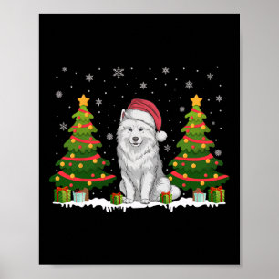 Póster Navidades De Xmas Tree Lights Samoyoying Dog Santa