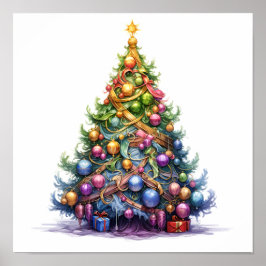 Póster Navidades decorativos esbozan poster de árbol