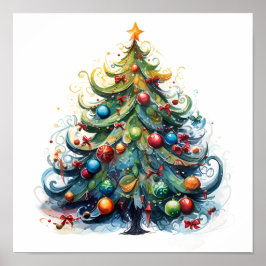 Póster Navidades decorativos esbozan poster de árbol