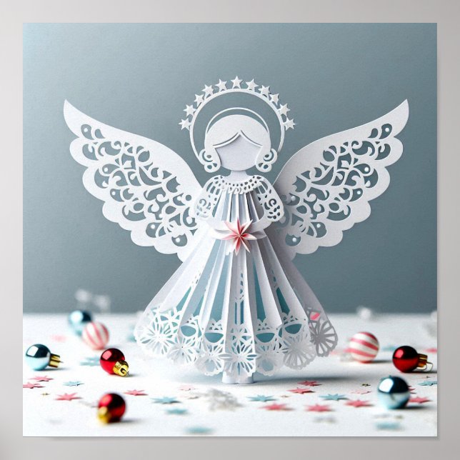 Póster Navidades del Angel de encaje de papel Artesanías (Frente)