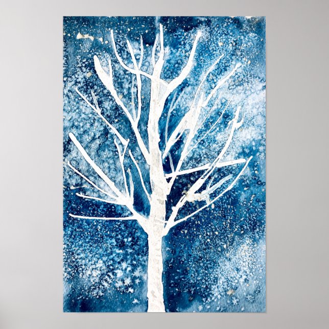 Póster Navidades del árbol de abedul blanco de invierno (Frente)