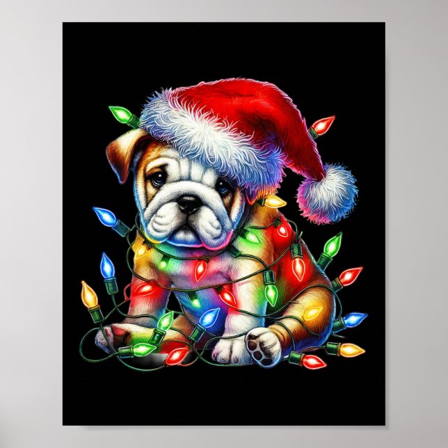 Póster Navidades del bulldog alumbran a Santa Hat Dog Lov (Frente)