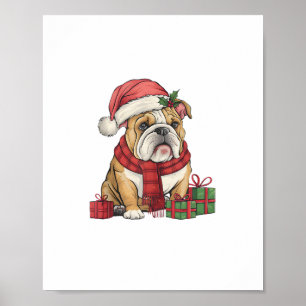 Póster Navidades del Bulldog inglés Xmas Lighting Santa H